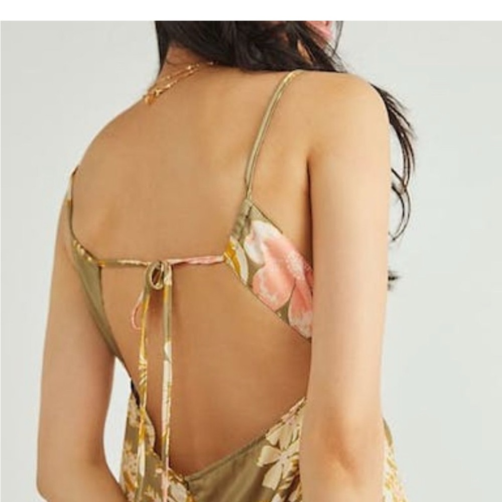 Free People Floral Ella Dress Army Olive Green Floral Maxi Dress Open Back NEW